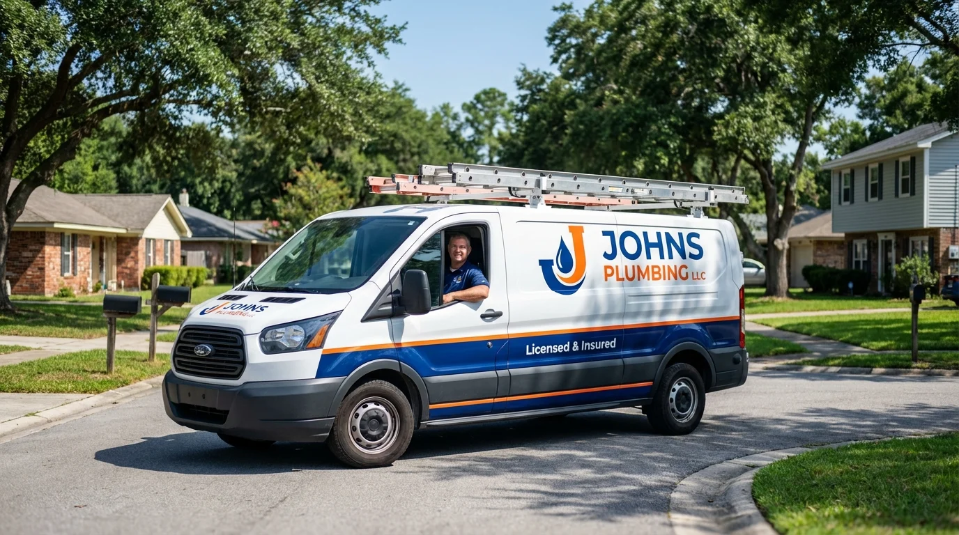 Johns Plumbing LLC service van in Northport, NY