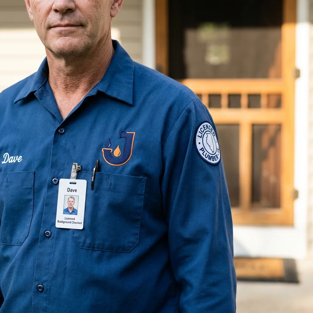 Licensed plumber showing ID badge in Northport, NY