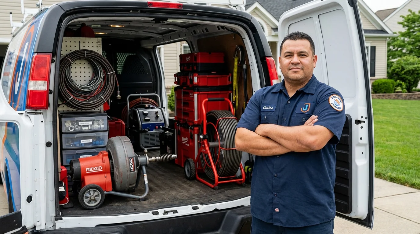 Professional drain cleaning equipment and Johns Plumbing LLC plumber in Northport