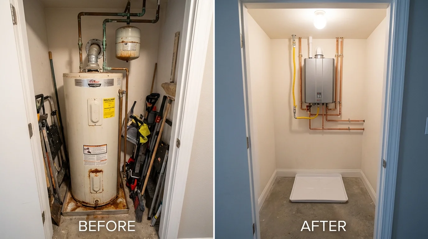 Tank water heater versus wall-mounted tankless unit comparison for Northport, NY homeowners