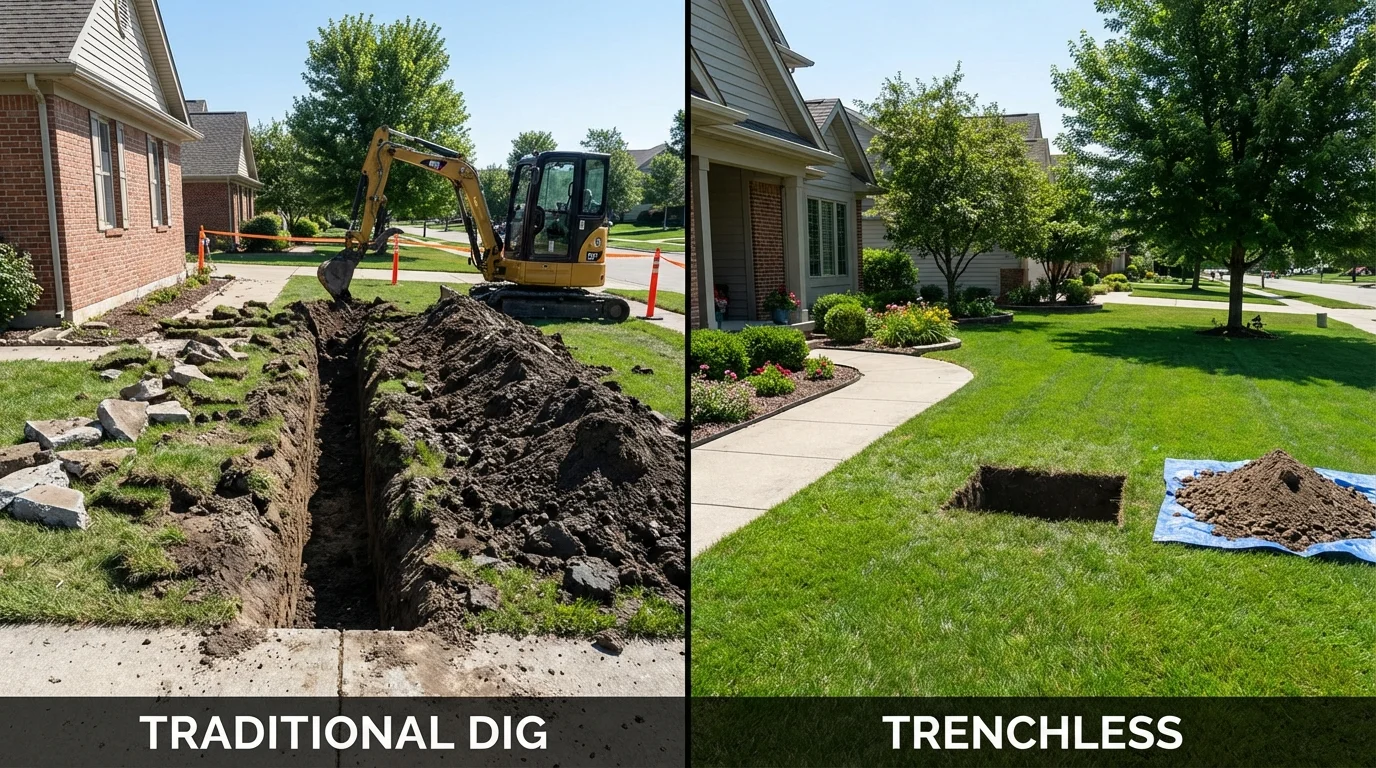 Trenchless sewer repair with minimal yard damage versus traditional excavation in Northport, NY